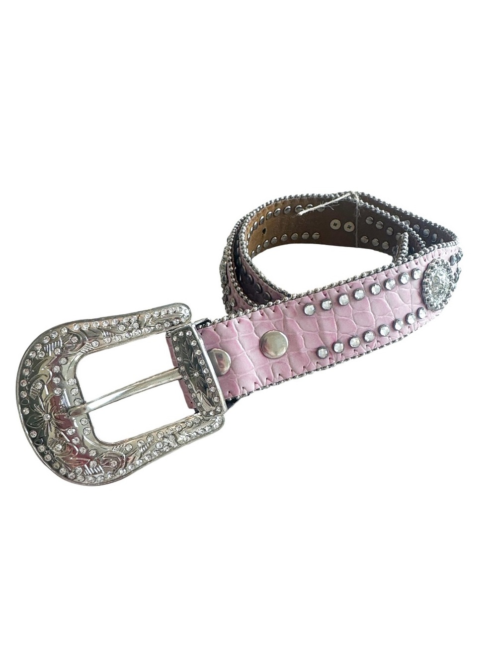 NOCONA pink alligator western cowgirl belt sparkling rhinestone studs Size XS/S